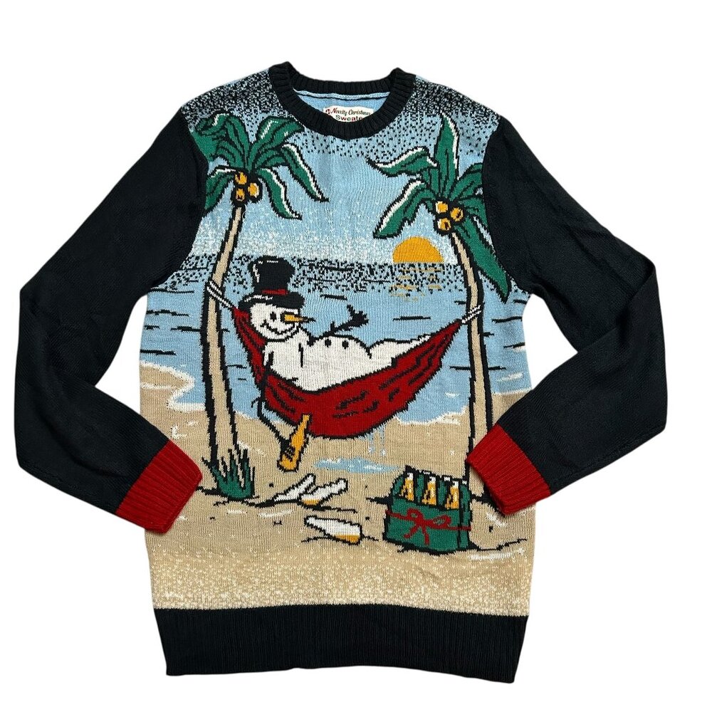 Novelty Christmas Size M Unisex Multicolor Snowman Acrylic Pullover Sweater NWT